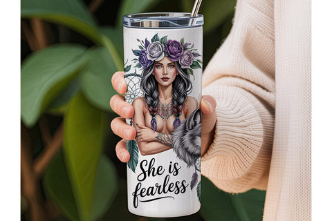 Fearless Woman Wolf 20oz Tumbler Wrap Sublimation DesignSVG 