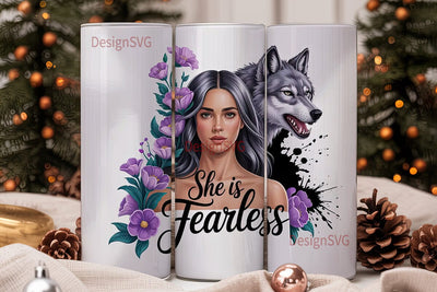 Fearless Woman Wolf 20oz Tumbler Wrap Sublimation DesignSVG 