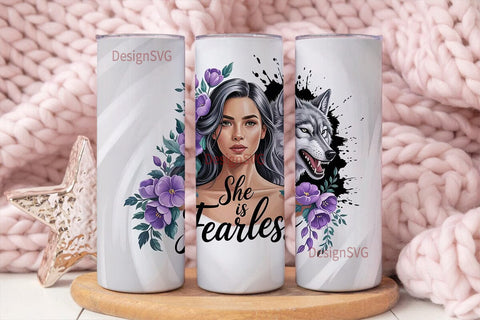 Fearless Woman Wolf 20oz Tumbler Wrap Sublimation DesignSVG 