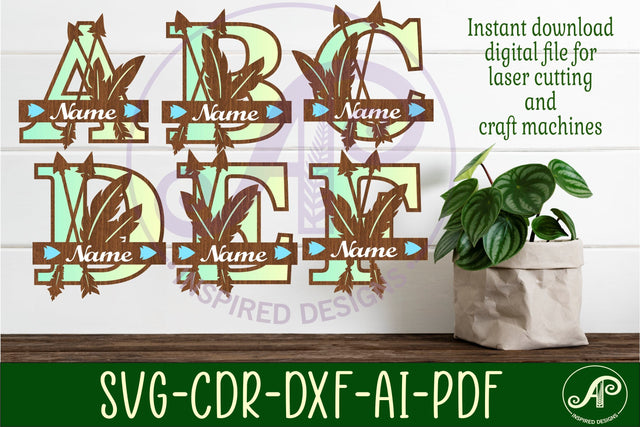 Feather and arrow monogram letter bundle Name signs SVG SVG APInspireddesigns 