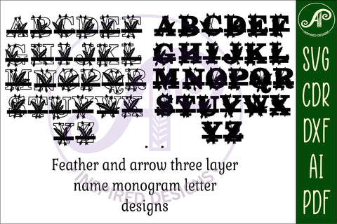 Feather and arrow monogram letter bundle Name signs SVG SVG APInspireddesigns 