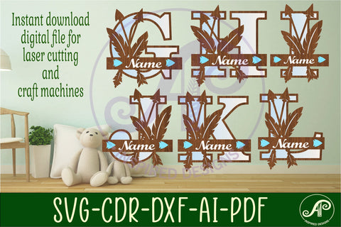 Feather and arrow monogram letter bundle Name signs SVG SVG APInspireddesigns 