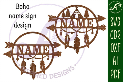 Feather and arrow Name sign svg laser cut template SVG APInspireddesigns 