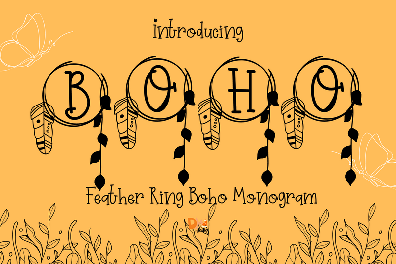 Feather Ring Boho Monogram Font Dm Letter Studio 