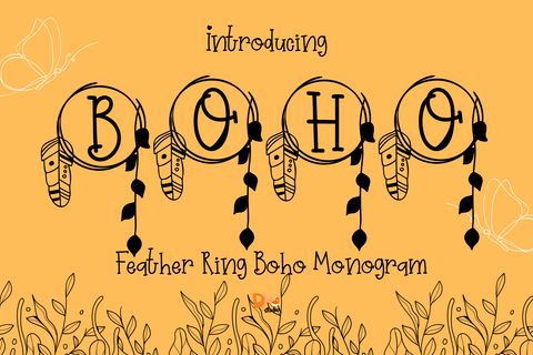 Feather Ring Boho Monogram Font Dm Letter Studio 