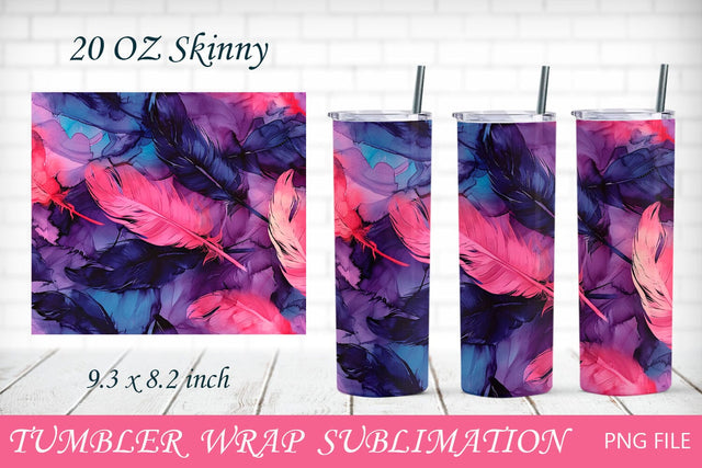 Feathers tumbler wrap, Boho 20oz tumbler, Alcohol ink sublimation Sublimation AnastasiyaArtDesign 