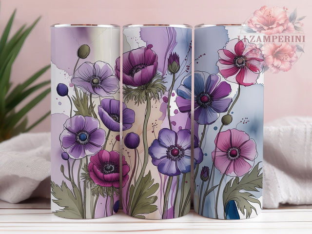 February Violet Garden 20oz Tumbler, Birth Month Flower, Blooming Anemones, Dreamy Garden, Floral Elegance, 20oz Tumbler Wrap, Sublimation PNG Sublimation Li Zamperini 