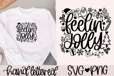 Feelin' Jolly SVG PNG | Christmas SVG | Holiday SVG | Christmas Shirt Design | Merry Christmas Cut File | Cricut SVG | Holiday PNG SVG AnitaAlyiaLettering 