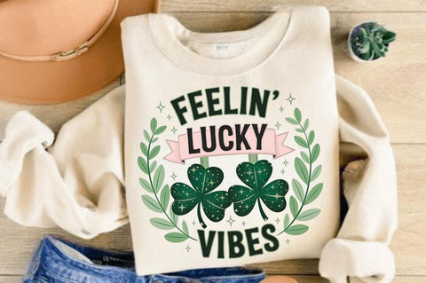 Feelin Lucky Vibes PNG St Patricks Sublimation Design Sublimation Regulrcrative 