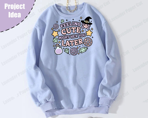 Feeling Cute Might Hex You Later SVG, PNG, Clipart, Halloween, Witchy, Crystal svg for Sublimation, Kawaii SVG Lavender Paper Cut 