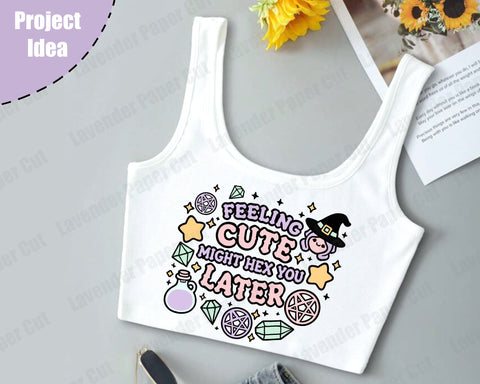 Feeling Cute Might Hex You Later SVG, PNG, Clipart, Halloween, Witchy, Crystal svg for Sublimation, Kawaii SVG Lavender Paper Cut 