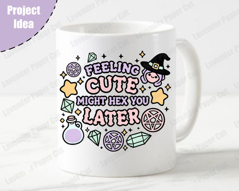 Feeling Cute Might Hex You Later SVG, PNG, Clipart, Halloween, Witchy, Crystal svg for Sublimation, Kawaii SVG Lavender Paper Cut 