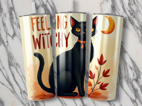 Feeling Witchy Halloween black cat Tumbler Wrap PNG Sublimation Luvleigh Digitals 
