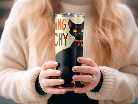 Feeling Witchy Halloween black cat Tumbler Wrap PNG Sublimation Luvleigh Digitals 