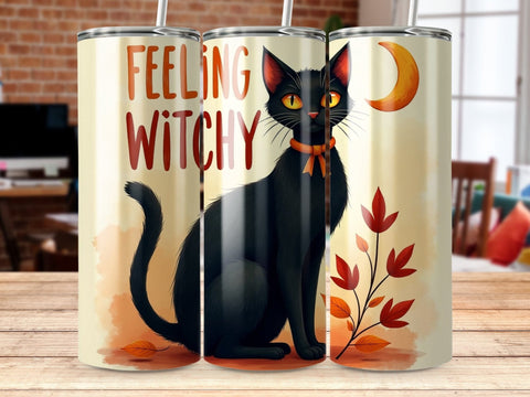 Feeling Witchy Halloween black cat Tumbler Wrap PNG Sublimation Luvleigh Digitals 