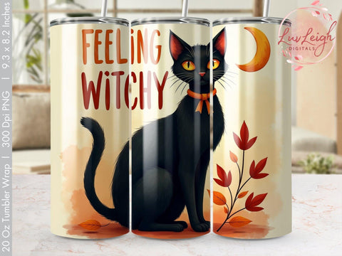 Feeling Witchy Halloween black cat Tumbler Wrap PNG Sublimation Luvleigh Digitals 