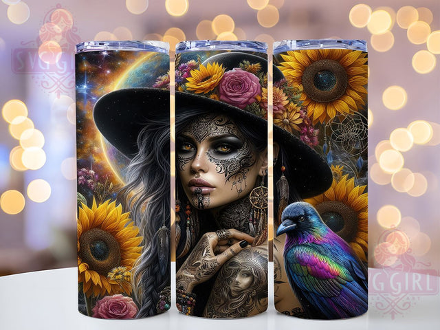 Feeling Witchy Raven Celestial Tumbler, Raven Celestial Wrap, Tattooed Witch Cup, Cosmic Raven Drinkware, 20oz Witchy Wrap, Starry Raven Tumbler, Gothic Tattoo Sublimation Sublimation SvggirlplusArt 