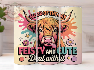 Feisty Highland Cow 20oz Tumbler, Feisty and Cute Quote, Mood of the Day Saying, Farm Animal Sublimation Design, Rustic Cow Wrap, Vintage Country Vibes, 20oz Tumbler Wrap, Sublimation Design PNG Sublimation Lara' s Designs 