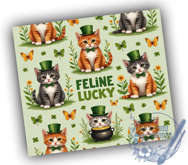 Feline Lucky 20oz Tumbler, Cat Tumbler Wrap, Feline Lucky Design, 20oz Tumbler Sublimation, Irish Cat Design, Cute Cat Tumbler, Pet Lover Gift Sublimation ToriDesigns 