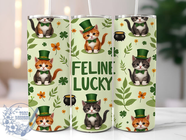 Feline Lucky 20oz Tumbler, Cat Tumbler Wrap, Feline Lucky Design, 20oz Tumbler Sublimation, Irish Cat Design, Cute Cat Tumbler, Pet Lover Gift Sublimation ToriDesigns 