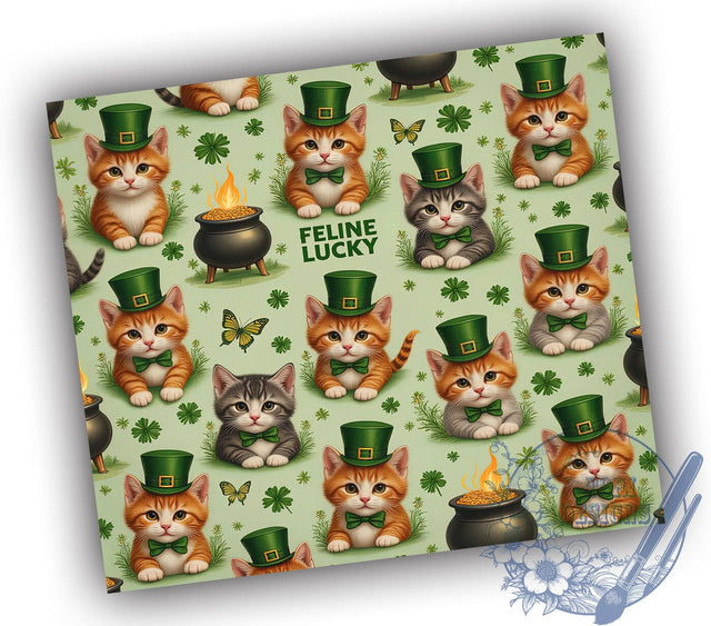 Feline Lucky 20oz Tumbler, Cat Tumbler Wrap, Feline Lucky Design, 20oz Tumbler Sublimation, Irish Cat Design, Cute Cat Tumbler, Pet Lover Gift Sublimation ToriDesigns 
