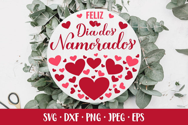 Feliz Dia Dos Namorados round sign. Valentines Day in Brazil SVG LaBelezoka 