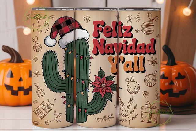 Feliz Navidad Cactus 20oz Tumbler Wrap Sublimation PixelChick 