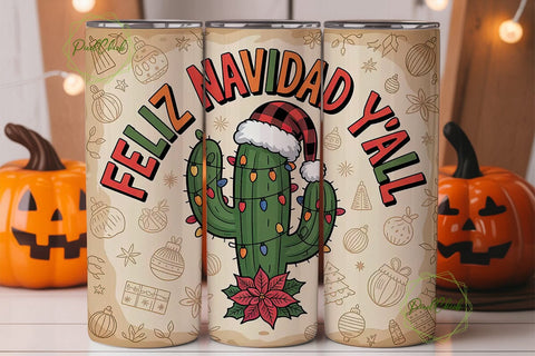 Feliz Navidad Cactus 20oz Tumbler Wrap Sublimation PixelChick 