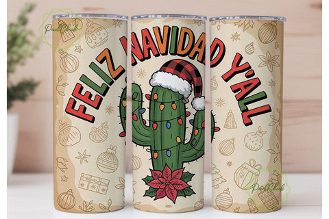 Feliz Navidad Cactus 20oz Tumbler Wrap Sublimation PixelChick 