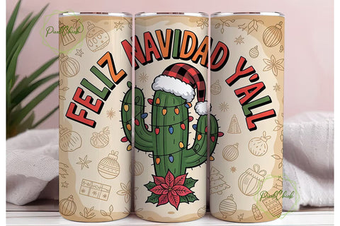 Feliz Navidad Cactus 20oz Tumbler Wrap Sublimation PixelChick 