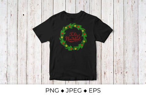 Feliz Navidad calligraphy hand lettering with wreath of fir tree branches sublimation design Sublimation LaBelezoka 