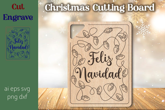 Feliz Navidad cutting board, Decorative Christmas, Wooden laser engraving SVG AnastasiyaArtDesign 