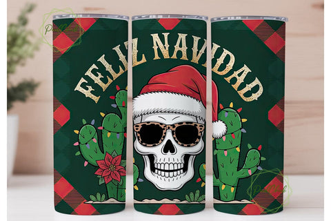 Feliz Navidad Skull 20oz Tumbler Wrap Sublimation PixelChick 