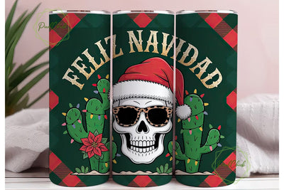 Feliz Navidad Skull 20oz Tumbler Wrap Sublimation PixelChick 