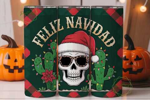 Feliz Navidad Skull 20oz Tumbler Wrap Sublimation PixelChick 