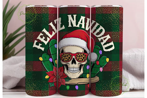 Feliz Navidad Skull 20oz Tumbler Wrap Sublimation PixelChick 
