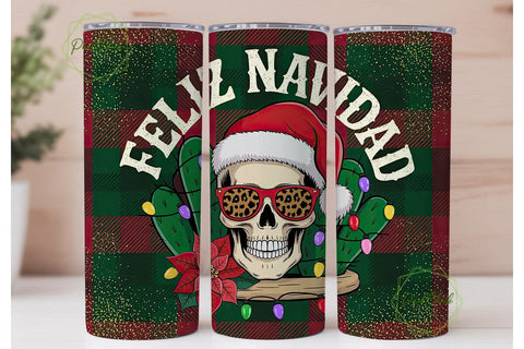 Feliz Navidad Skull 20oz Tumbler Wrap Sublimation PixelChick 