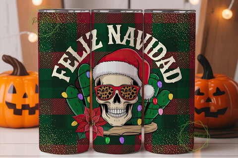 Feliz Navidad Skull 20oz Tumbler Wrap Sublimation PixelChick 