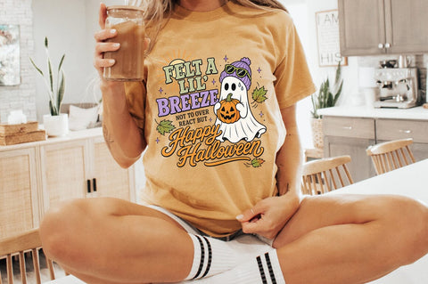 Felt A Lil Breeze Happy Halloween PNG, Funny Ghost Halloween PNG Sublimation Pickled Thistle Creative 