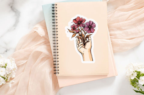 Female hand holding flower clipart Sticker Design Sublimation Regulrcrative 