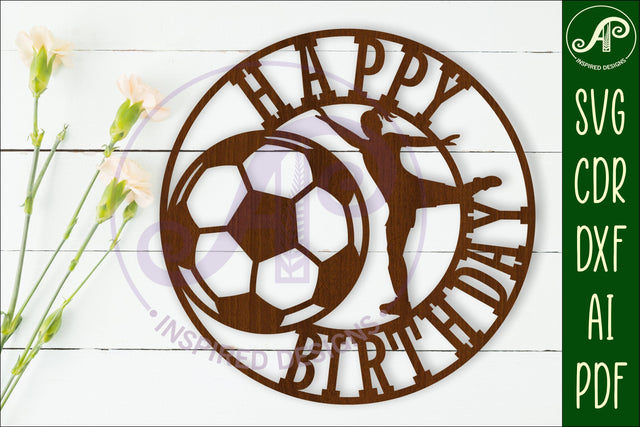 Female Happy birthday Soccer / football wall sign svg laser cut SVG APInspireddesigns 