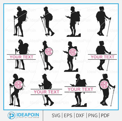 Female Hiker svg, Female Hiker monogram svg, Woman Hiking, Hikers monogram svg, Hiking silhouette, Hiking Trail, Forest Hiking, Adventure SVG Dinvect 