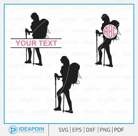 Female Hiker svg, Female Hiker monogram svg, Woman Hiking, Hikers monogram svg, Hiking silhouette, Hiking Trail, Forest Hiking, Adventure SVG Dinvect 