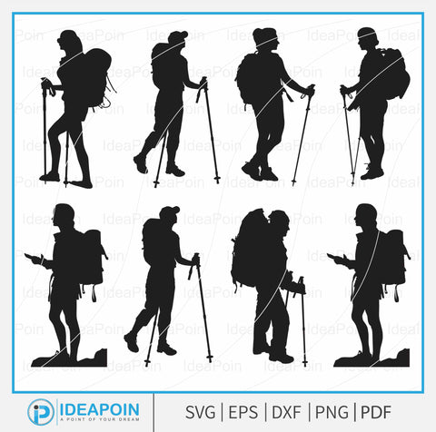 Female Hiker svg, Woman Hiking, Female Hikers svg, Hiking silhouette, Hiking Trail, Forest Hiking, Adventure, Girl Hiker, Female svg SVG Dinvect 