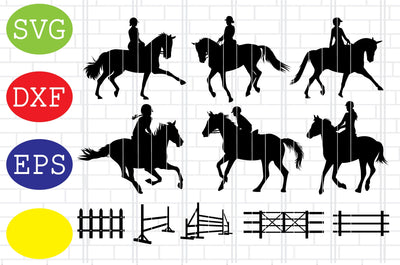 Female Horse Svg, Lady Equestrian Svg, Horse Riding Svg, Jumping Horse Svg, Fence Svg, Jpg, Eps, Dxf Files SVG DigitalSvgFiles 