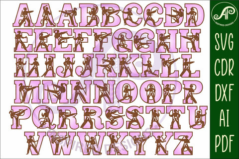 Female martial arts theme alphabet set. 2 layer 52 letters SVG APInspireddesigns 