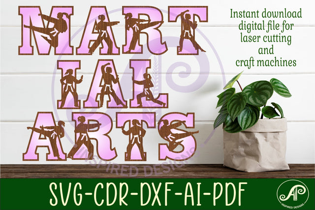 Female martial arts theme alphabet set. 2 layer 52 letters SVG APInspireddesigns 