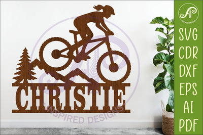 Female Mountain Bike Name Sign SVG, Cyclist Laser Cut File SVG APInspireddesigns 
