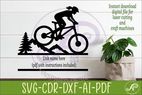 Female Mountain Bike Name Sign SVG, Cyclist Laser Cut File SVG APInspireddesigns 