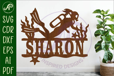 Female Scuba Diver Name Sign SVG, Diving Wall Decor Laser SVG APInspireddesigns 